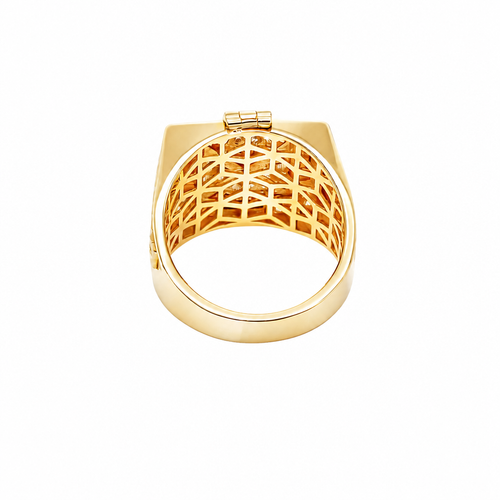14KT Gold Ring Men's Square Raised Horseshoe/Horse Portrait with White CZ Stones Background Plain Border Watch Band Design Around White CZ Stone Border Side Design Watch Band Print