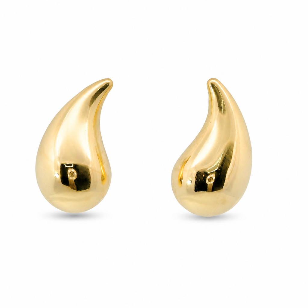 14KT Gold Earrings Medium Plain Puff Tear Drop with Push Back Post and Butterfly Backs