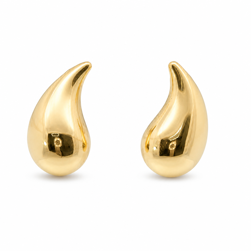 14KT Gold Earrings Medium Plain Puff Tear Drop with Push Back Post and Butterfly Backs