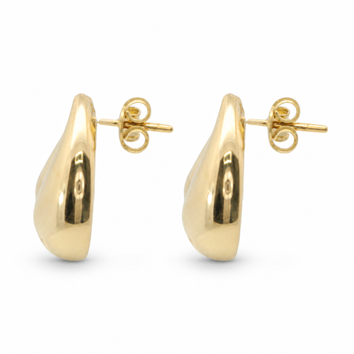 14KT Gold Earrings Medium Plain Puff Tear Drop with Push Back Post and Butterfly Backs