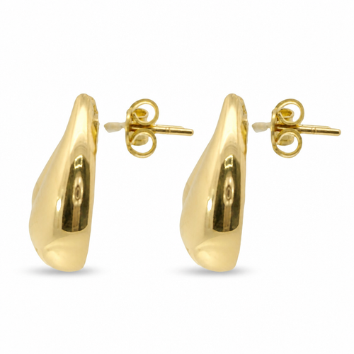 14KT Gold Earrings Medium Plain Puff Tear Drop with Push Back Post and Butterfly Backs
