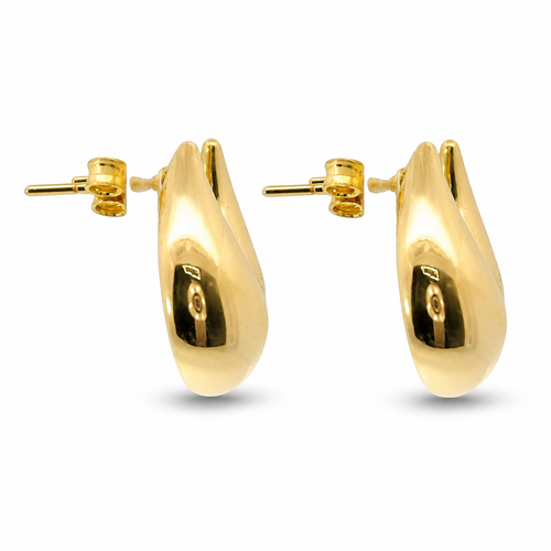 14KT Gold Earrings Medium Plain Puff Tear Drop with Push Back Post and Butterfly Backs