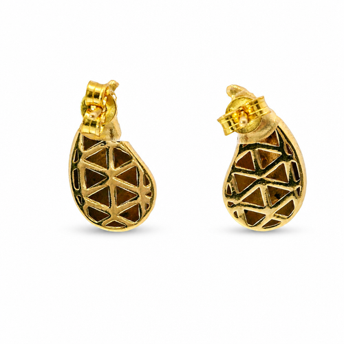 14KT Gold Earrings Medium Plain Puff Tear Drop with Push Back Post and Butterfly Backs