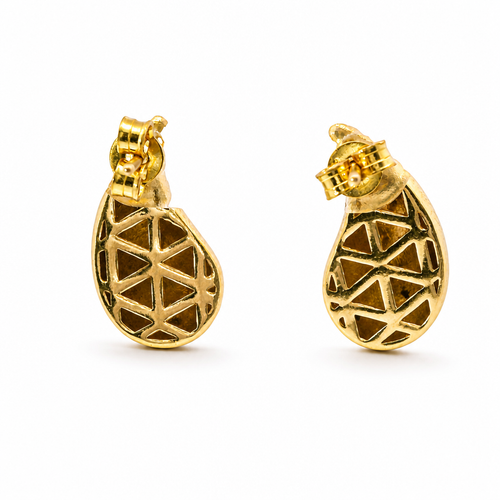 14KT Gold Earrings Medium Plain Puff Tear Drop with Push Back Post and Butterfly Backs