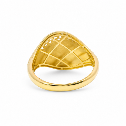 14KT Gold Ring Women's Abstract Single Wave Band with White CZ Stones on One Side of Band
