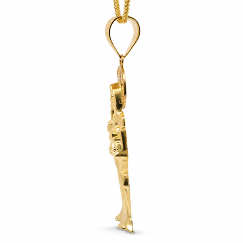 14KT Gold Charm Large Two Tone St Muerte Grim Reaper with Plain Bell