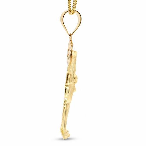 14KT Gold Charm Large Two Tone St Muerte Grim Reaper with Plain Bell
