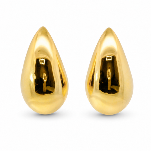14KT Gold Earrings Extra Large Plain Puff Tear Drop with Push Back Post and Butterfly Backs