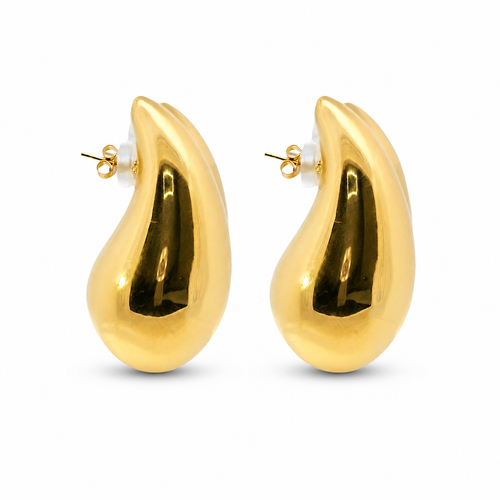 14KT Gold Earrings Extra Large Plain Puff Tear Drop with Push Back Post and Butterfly Backs