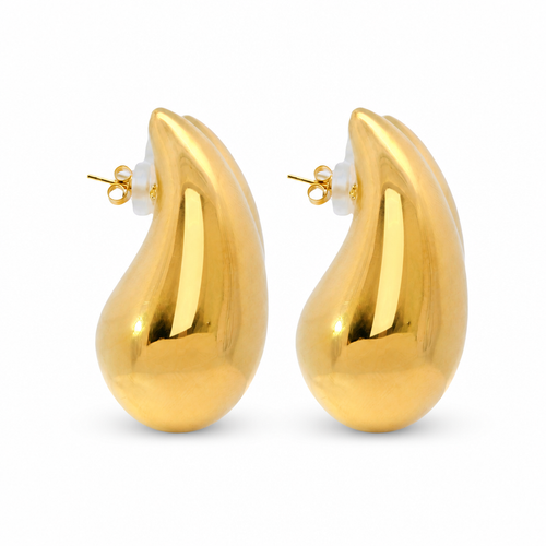 14KT Gold Earrings Extra Large Plain Puff Tear Drop with Push Back Post and Butterfly Backs