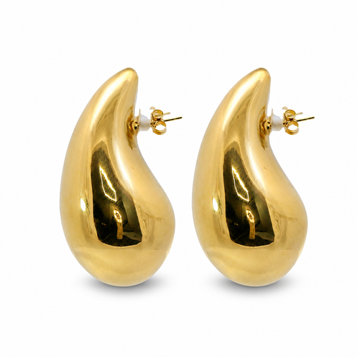 14KT Gold Earrings Extra Large Plain Puff Tear Drop with Push Back Post and Butterfly Backs