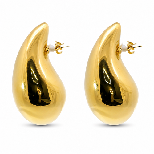 14KT Gold Earrings Extra Large Plain Puff Tear Drop with Push Back Post and Butterfly Backs