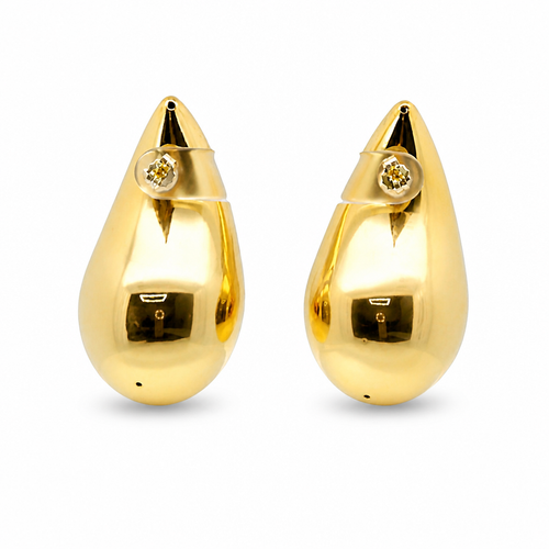 14KT Gold Earrings Extra Large Plain Puff Tear Drop with Push Back Post and Butterfly Backs