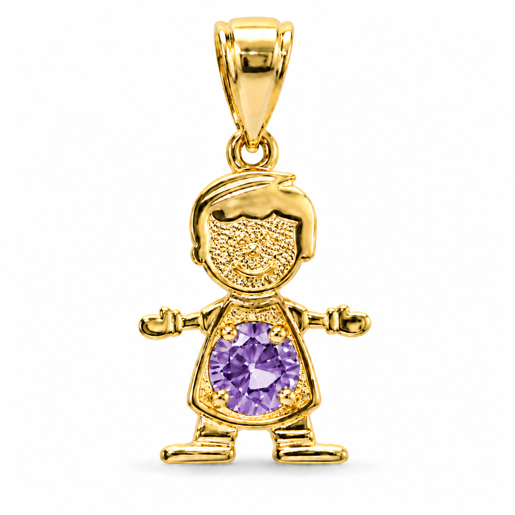 14KT Gold Charm Boy with Purple CZ Stone Belly and Plain Bell