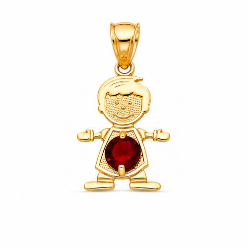 14KT Gold Charm Boy with Purple CZ Stone Belly and Plain Bell