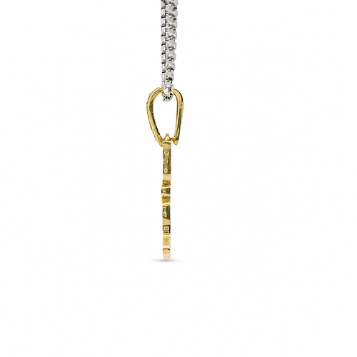 14KT Gold Charm White CZ Stones Cat with Pink CZ Eyes, Black Collar, and White CZ Stones Bell