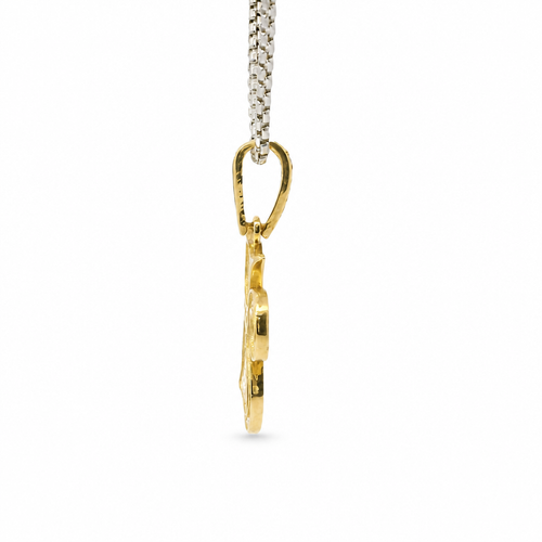 14KT Gold Charm White CZ Stones Cat with Pink CZ Eyes, Black Collar, and White CZ Stones Bell