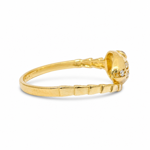 14KT Gold Ring Women's Snake Band with Navy Blue CZ Stone Eyes and White CZ Stones on Top of Nose and Plain Snake Tail Band