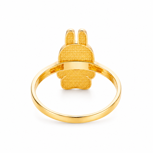 14KT Gold Ring Women's Small Flat Labubu with Plain Band