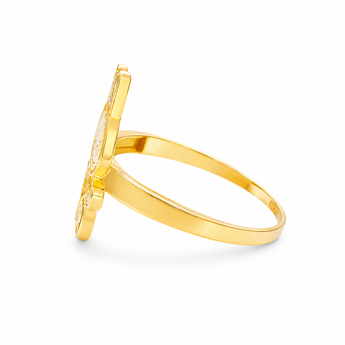 14KT Gold Ring Women's Small Flat Labubu with Plain Band
