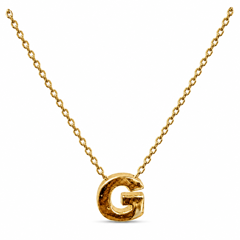 14KT Gold Solid Set Thin Chain Cable Link with Spring Lock Clasp and Single Block Font Uppercase Initial "G"