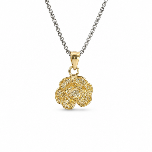 14KT Gold Charm Mini Rose with Plain Bell