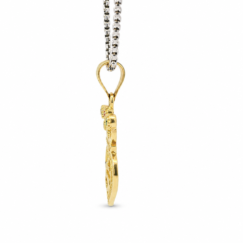 14KT Gold Charm Small Quinceanera "15" White CZ Stones Heart Outline with Multi Color Crown and Plain Bell