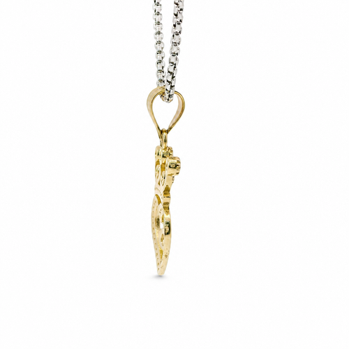 14KT Gold Charm Small Quinceanera "15" White CZ Stones Heart Outline with Multi Color Crown and Plain Bell