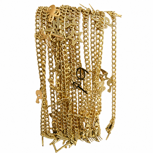 14KT Gold Hollow Curb Anklet with Flat Charms (Umbrella Key, Key, Butterfly, Star, Fish, Penguin, Bee) 3.5mm
