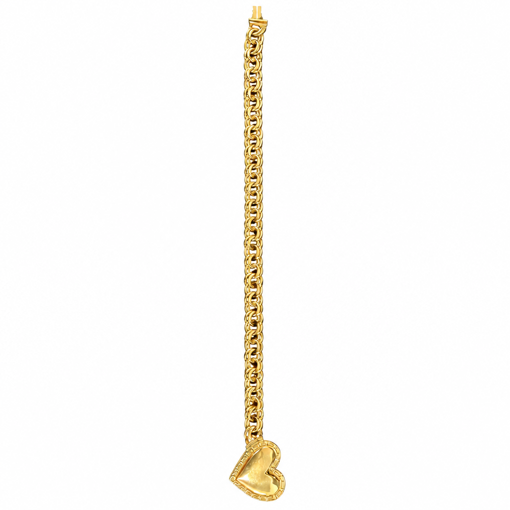 14KT Gold Bracelet Hollow Greek Chino Heart 1mm
