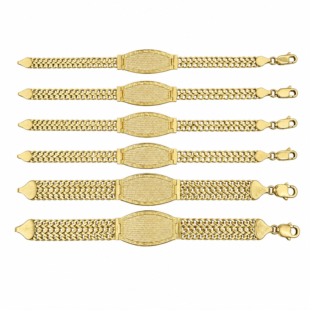 14KT Gold Bracelet Hollow Petetillo Band with Greek Name Plate 1mm