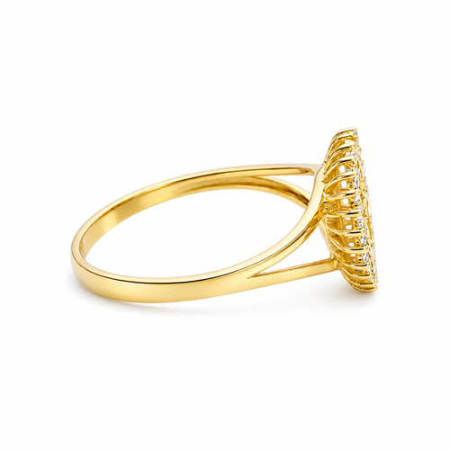 14KT Gold Ring Women's "15" Quinceanera Heart Center Double Row of Round White CZ Stones Border and Plain Shank