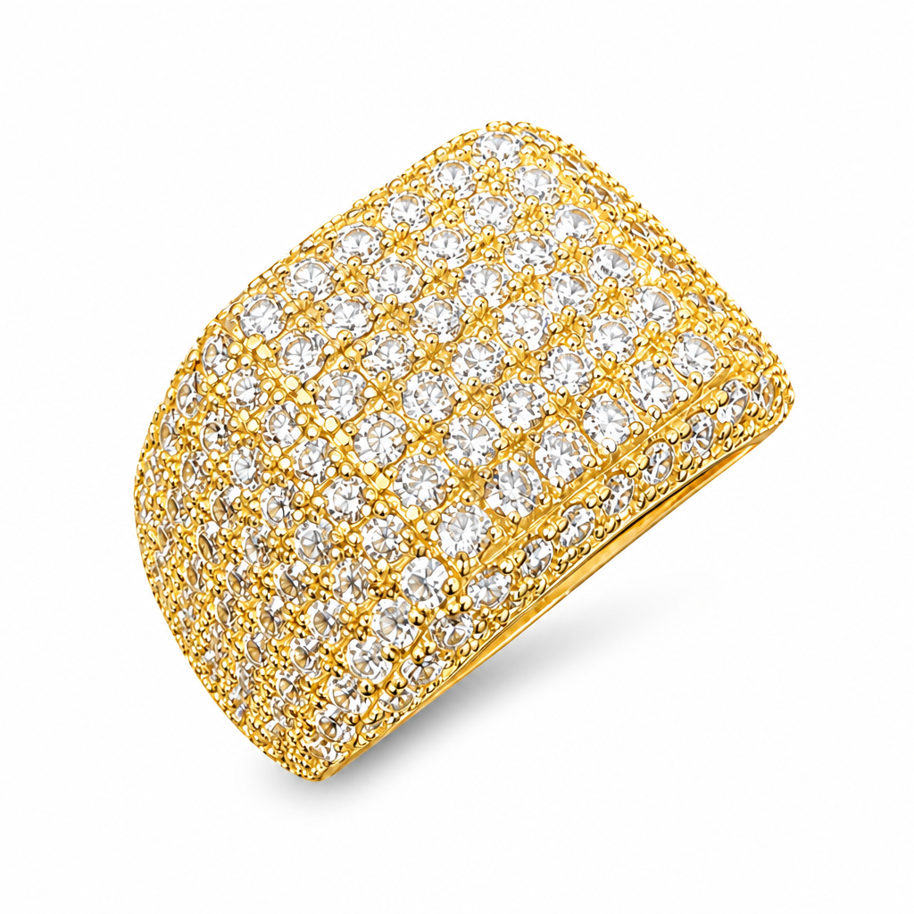 14KT Gold Ring Men's Square Domed Cluster Ring with White CZ Stones Band
