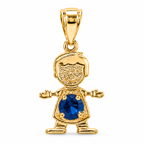 14KT Gold Charm Boy with Royal Blue CZ Stone Belly and Plain Bell