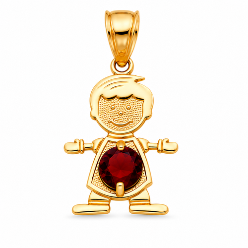 14KT Gold Charm Boy with Royal Blue CZ Stone Belly and Plain Bell