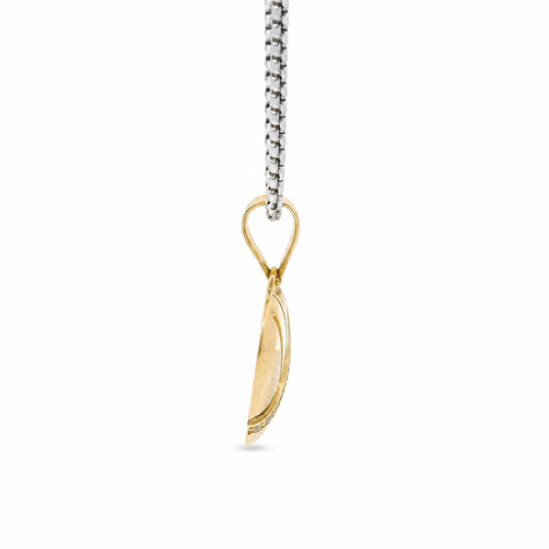14KT Gold Charm Medium Plain Open Stripe Heart with White CZ Stones Sash and Plain Bell