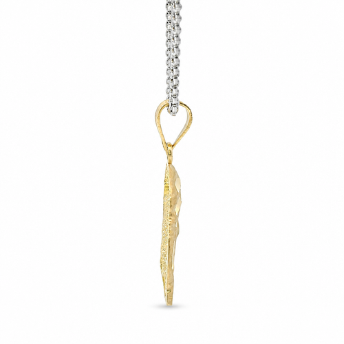 14KT Gold Charm Medium Diamond Cut Right Facing Jesus Head with Thorn Crown and Plain Bell