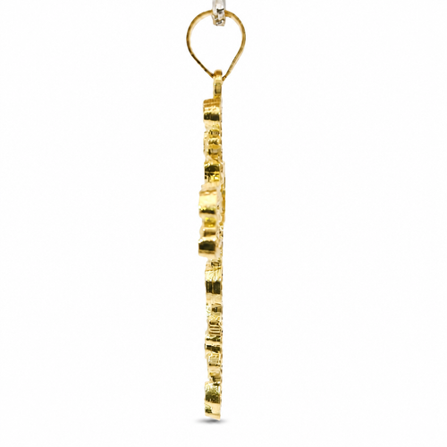 14KT Gold Charm Medium Nugget Cross with Plain Bell