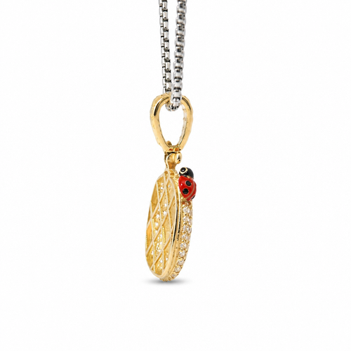 14KT Gold Charm Medium 3D Enamel CoCo Melon Face Flat Back with White CZ Stones Border and Bell