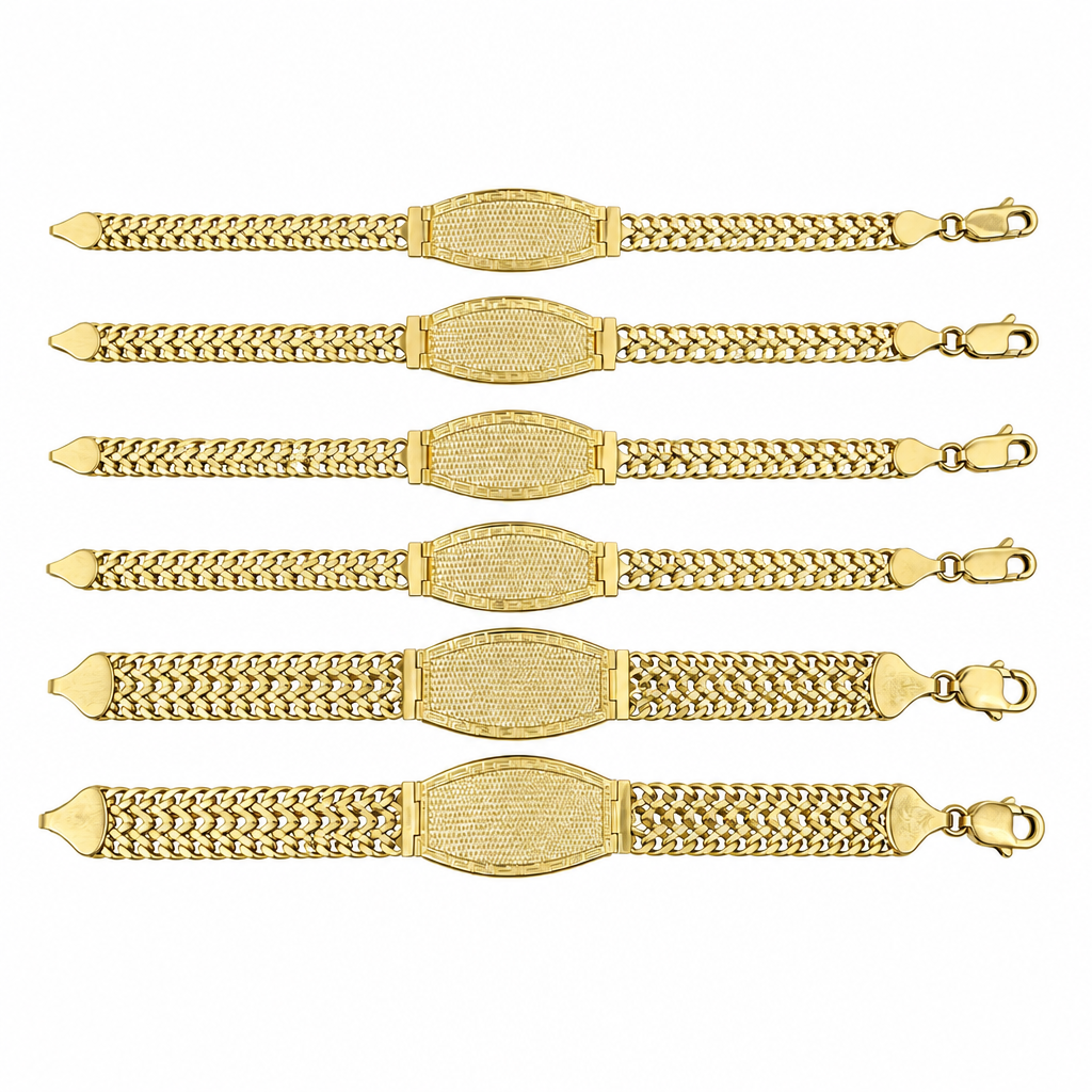 14KT Gold Bracelet Hollow Petetillo Band with Greek Name Plate 10mm
