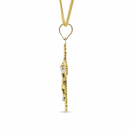 14KT Gold Charm Large Two Tone Ornate Crucifix Cross with Plain Bell