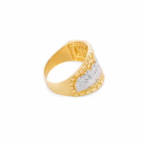 14KT Gold Ring Men's Two Tone Last Supper Nugget Border