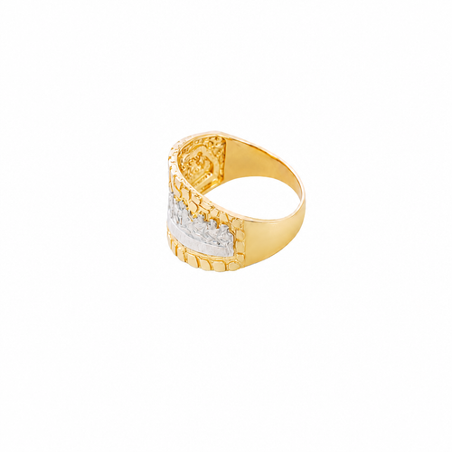 14KT Gold Ring Men's Two Tone Last Supper Nugget Border