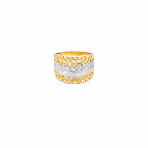 14KT Gold Ring Men's Two Tone Last Supper Nugget Border