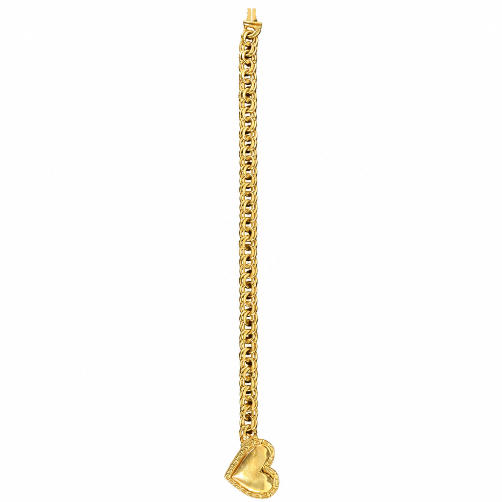 14KT Gold Bracelet Hollow Greek Chino Heart 2.5mm