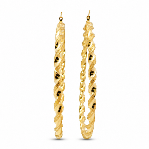 14KT Gold Earrings Hoops Round Twisted Hollow Tube with Saddleback Hinge Closure Length 6mm