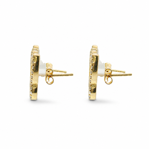 14KT Gold Earrings Medium Sunray Butterfly with White CZ Stones, Push Back Post and Butterfly Backs