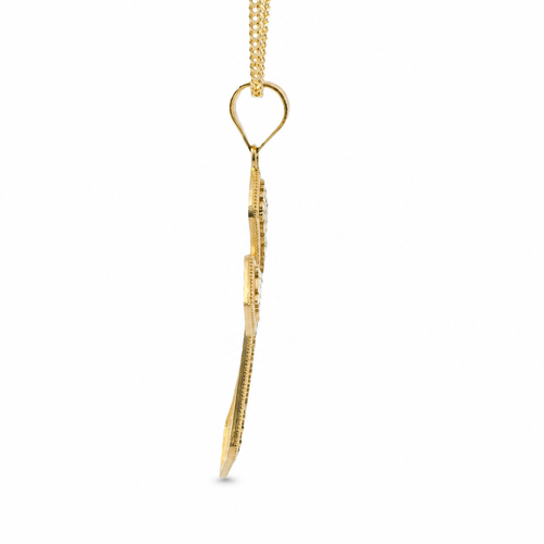 14KT Gold Charm Medium Nugget Gothic Cross with Plain Bell