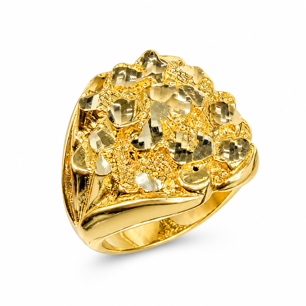 14KT Gold Ring Men's Jumbo Oval Nugget with Plain Band