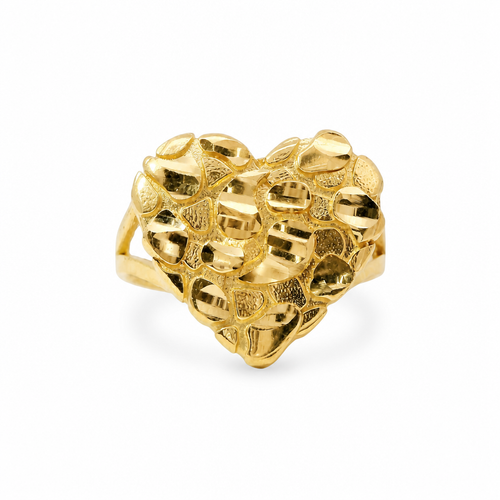14KT Gold Ring Women's Large Nugget Heart Shape with Plain Split Band